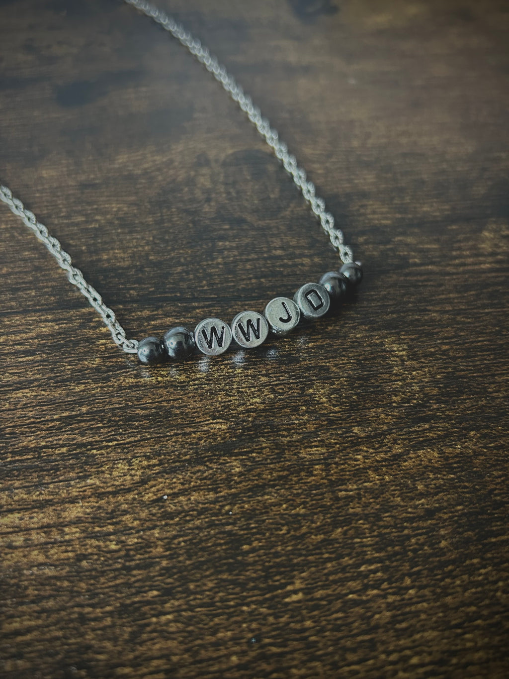 WWJD Hematite Necklace