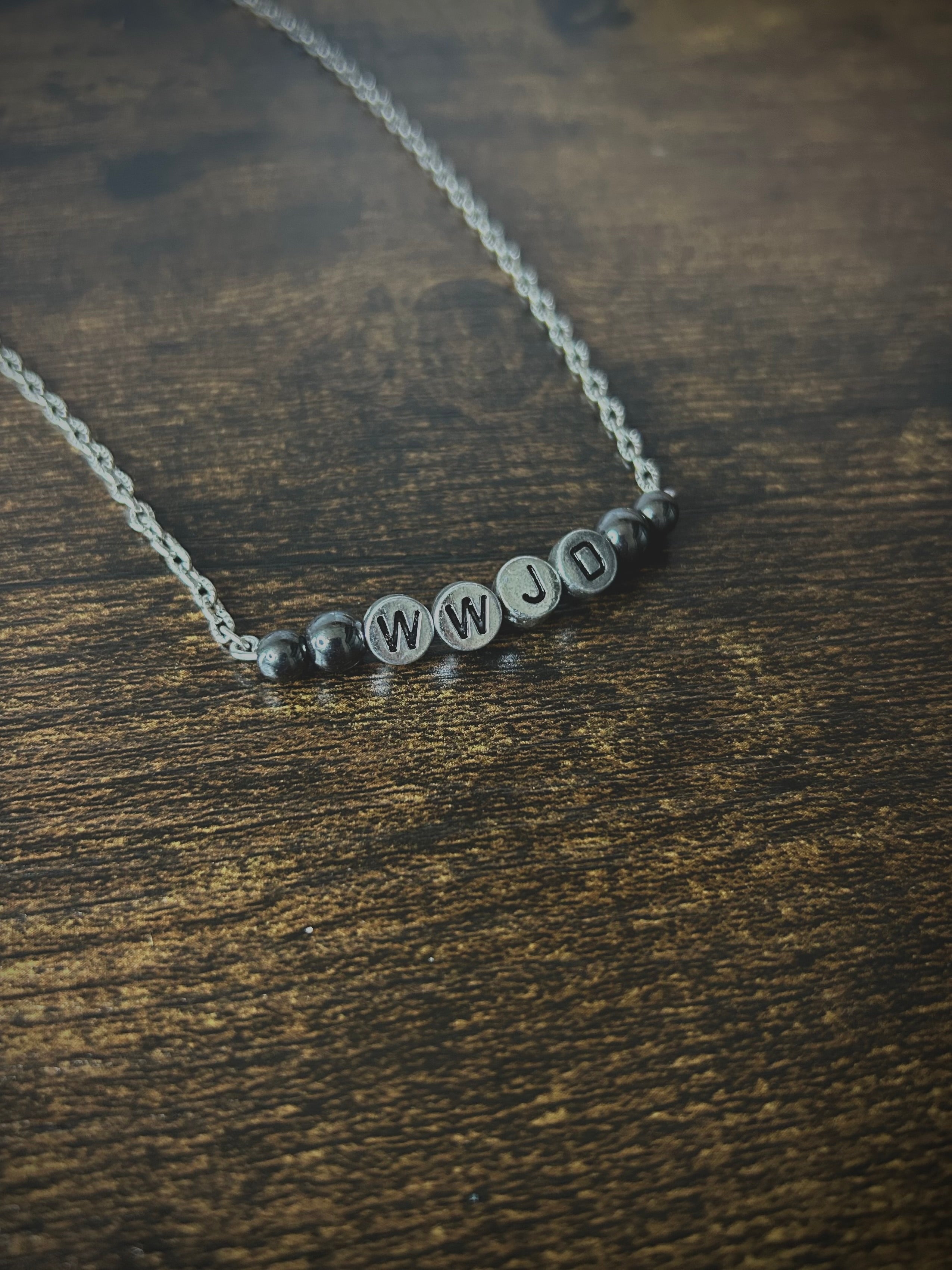 WWJD Hematite Necklace